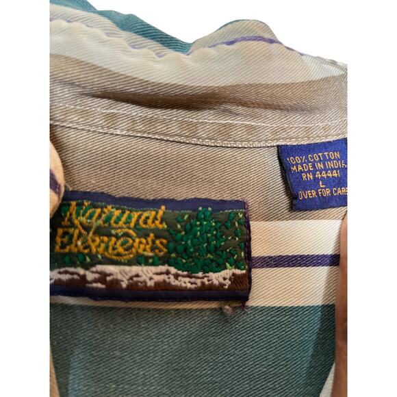 Natural Elements Striped Button Front Cotton Shirt Large - Picture 4 of 7